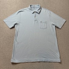 Vineyard Vines Polo Shirt Mens Medium Blue White Striped Whale Logo Pocket Golf