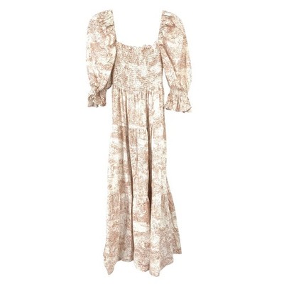 Nothing Fits But Kiko Midi Dress Womens Sz Large Pink Cream Toile Print  Smocked | eBay