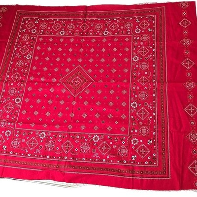 Vtg Cranston Print Works Red Bandana Fabric 35x44  Handkerchief Square  Retro