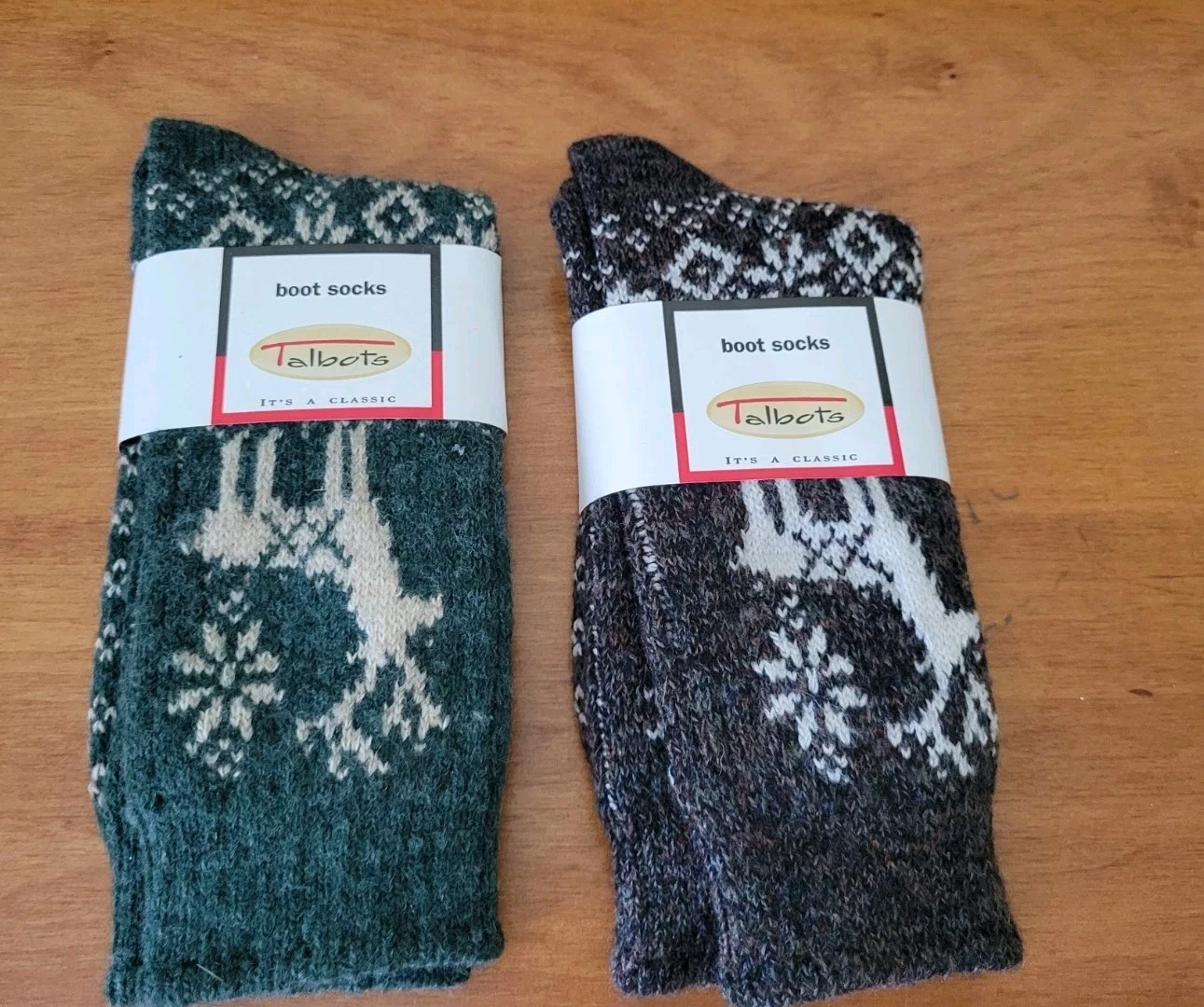 Talbot's Womens Boot Socks Wool 2 Pairs New Old Stock Reindeer Fair Isle Sz 9-11