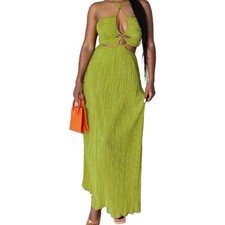 SHEIN Green Pleated Cutout Maxi Dress | Y2K Vacation | Flowy Resort Dress