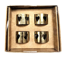 NEW RACHEL ROY SET OF 4 GOLD TONE BRASS METAL CUT OUT HEART WIDE NAPKIN RING