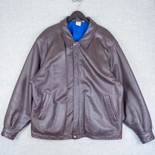 Merit Awards Brown Leather Jacket Mens XL Vintage Bomber Full Zip Lined
