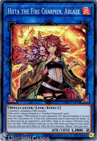 RA04-EN074 Hiita the Fire Charmer, Ablaze : Super Rare 1st Edition Mint YuGiOh C