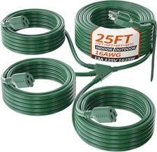 1 to 3 Splitter Outdoor Extension Cord with Multiple Outlets; 25FT Total (7+6+6+
