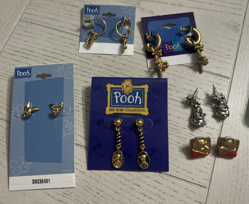 6 Prs. Vintage Disney Winnie The Pooh Pierced Earrings 4 Prs. NEW 2 Prs. No Card