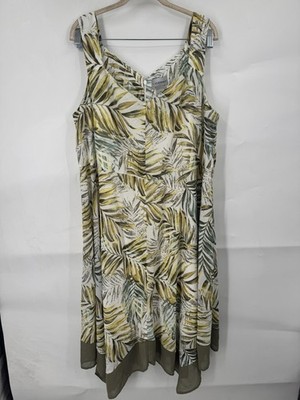 Catherine s Tropical Floral Mini Dress Women Plus Size 2X Green Vacation Beach