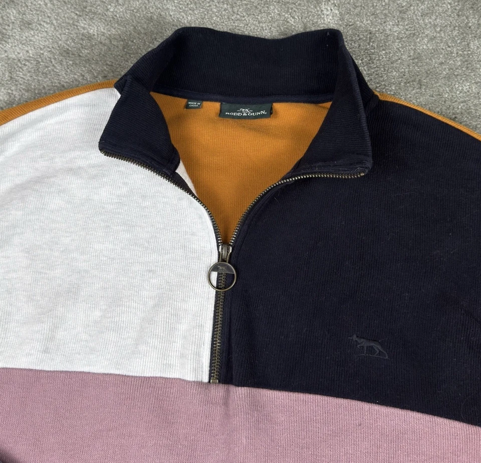 Suéter masculino Rodd & Gunn XL colorblock 1/4 zíper pulôver jumper algodão australiano - Imagem 2 de 4