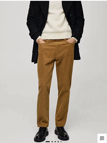 Mango Man Collection Men Brown Corduroy Pants Regular Fit Straight Leg 32