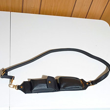 Black Faux Leather Waist Pack Belt Bag 2-Pock...