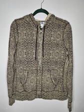 VTG Y2K John Robshaw For Lucky Brand Full Zip Hoodie Brown Floral Paisley Boho L