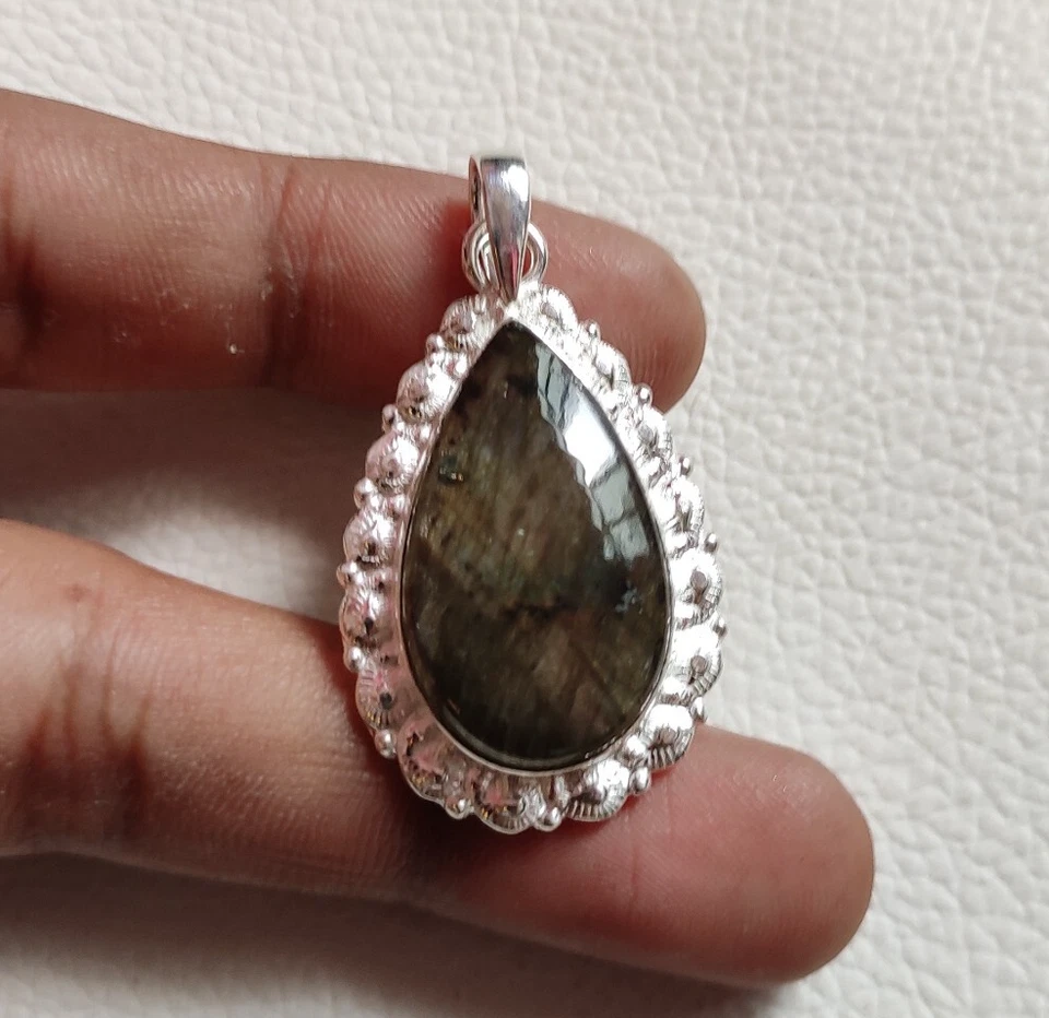 Ciondolo in labradorite argento sterling 925 pietra preziosa fatta a mano... - Immagine 2 di 4