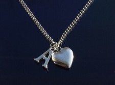 Stainless Steel Initial Necklace with Solid Heart Pendant Silver Plated Letter