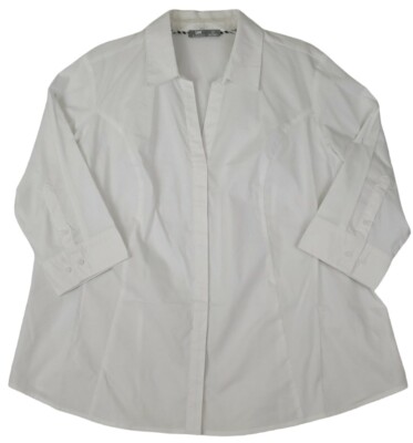Tracy M T. S Blanc Chemise Blouse Boutonnée Coton Manga 3/4