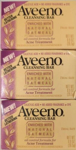 3x LOT- VINTAGE AVEENO Cleansing Bar trial size .9oz Acne Treatment 26.5g *SEALD - Afbeelding 1 van 7