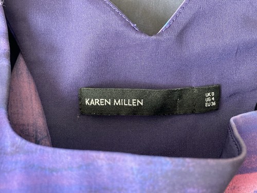 Karen Millen Purple Green Watercolor Print Lined Bodycon Dress US4 AU8 - Picture 7 of 7