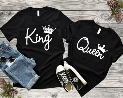 Couple Matching Love T-Shirts - King And Queen - His and Hers New LETTER Tees