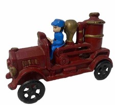 Vintage Cast Iron Fire Engine Pumper Truck,Red Gold Accents, 6.5 L x 4.75 H