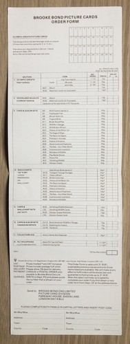 A Brooke Bond Tea Card Order Form No Staple Holes Olympic Greats