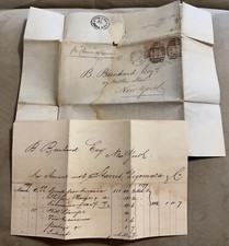 1877 BRITAIN FOLDED LETTER AND INVOICE SENT VIA CHINA STEAMER CUNARD TO NEW YORK