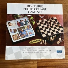 CBS Designs Reversible Photo Collage Game Square. Solid Wood Chess & Checkers