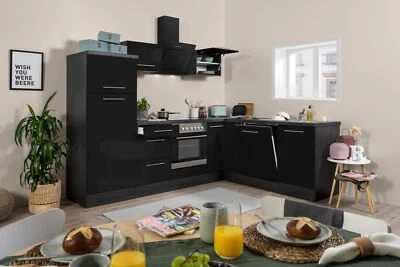 Küche Küchenzeile Winkelküche Eiche Schwarz Amanda 260 x 200 cm Respekta Premium - Bild 1 von 4