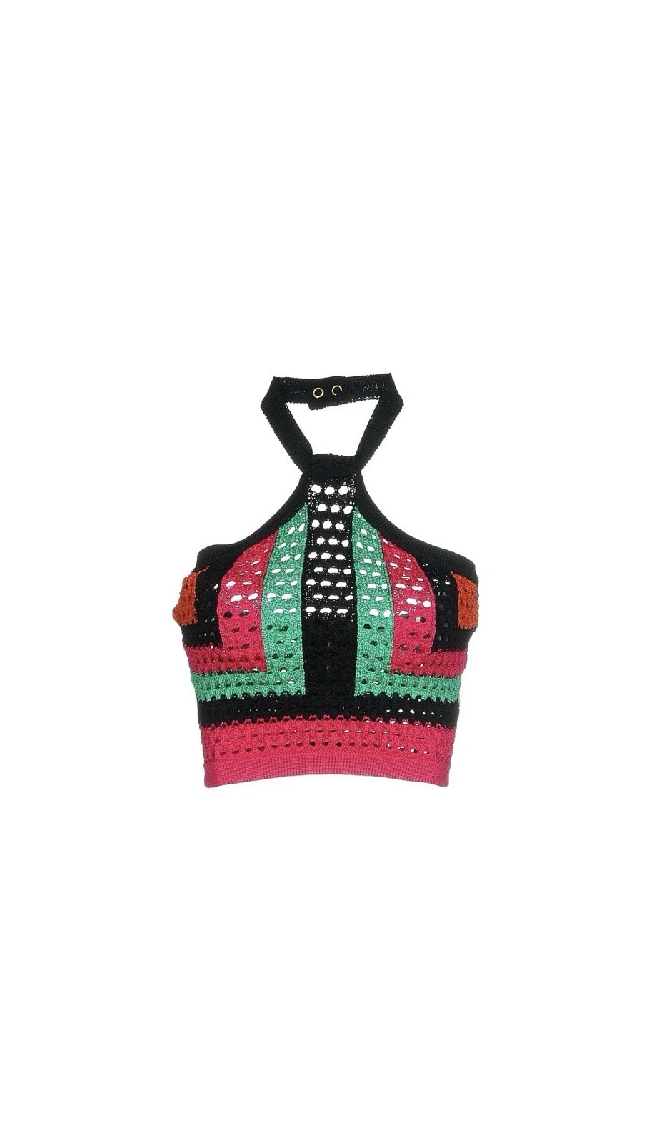 Balmain — BALMAIN Striped Multicolor Knit Crochet Crop Halter Top Sz 38 NWT