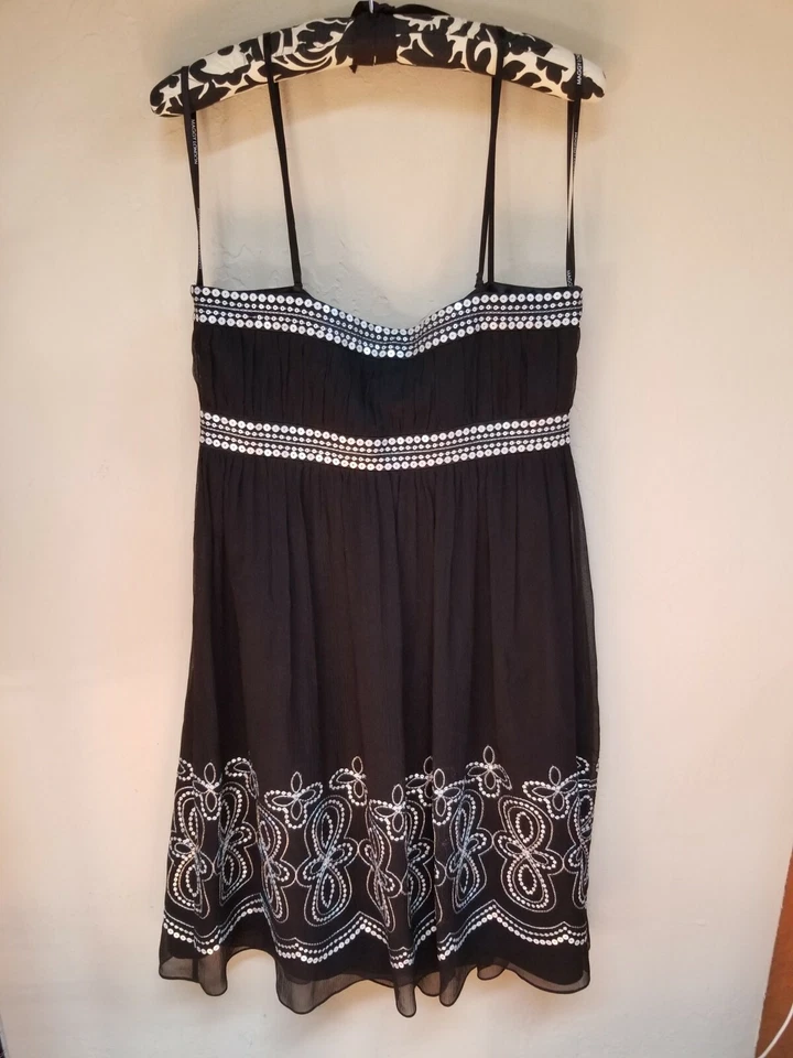 Maggy London Womens Silk Black Silver Sequin Dress Spaghetti Strap Lined Size 10 - Image 2 of 4