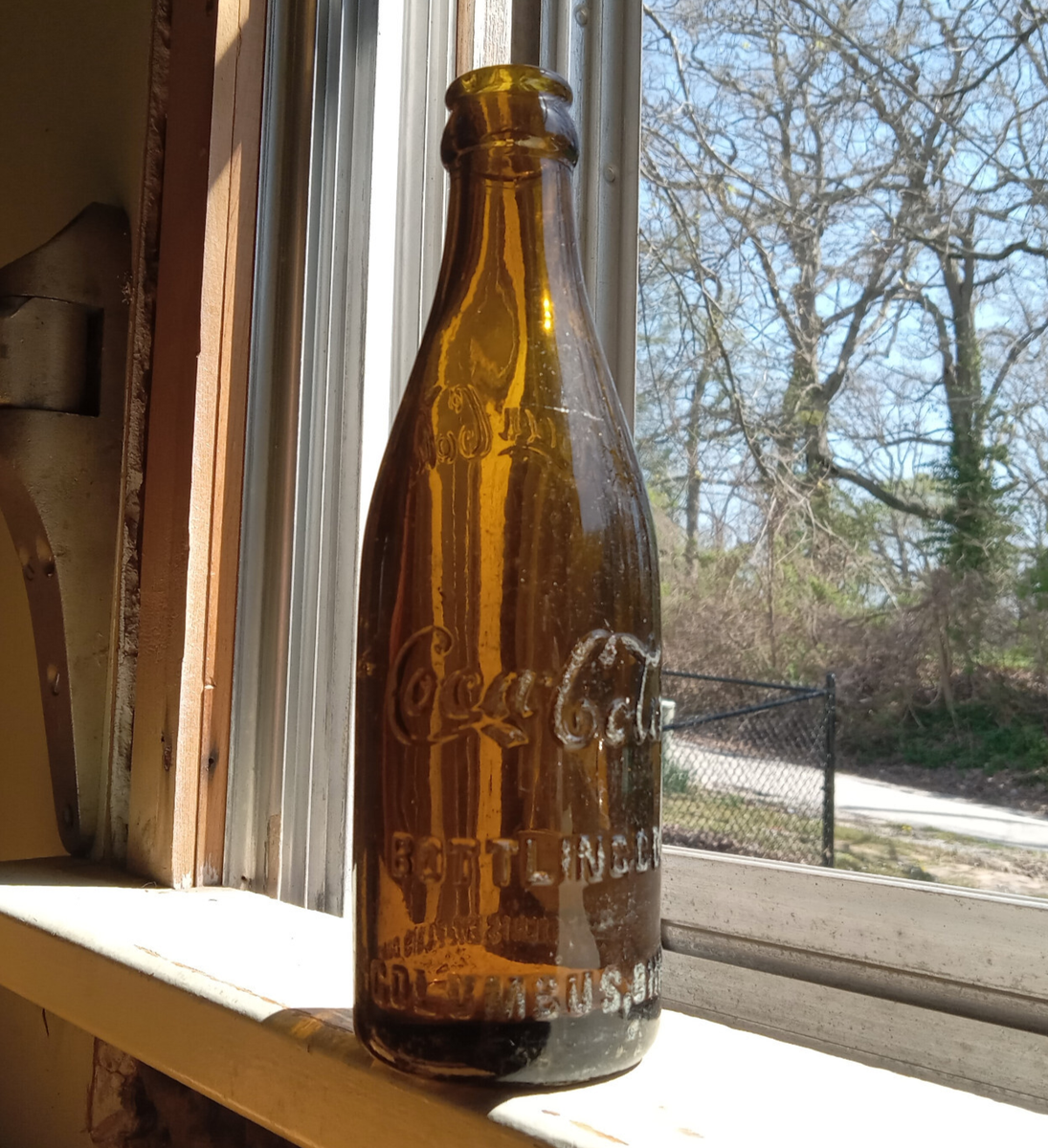 LIGHT AMBER COLUMBUS,OHIO SCRIPT COCA COLA EARLY 1900 STRAIGHT