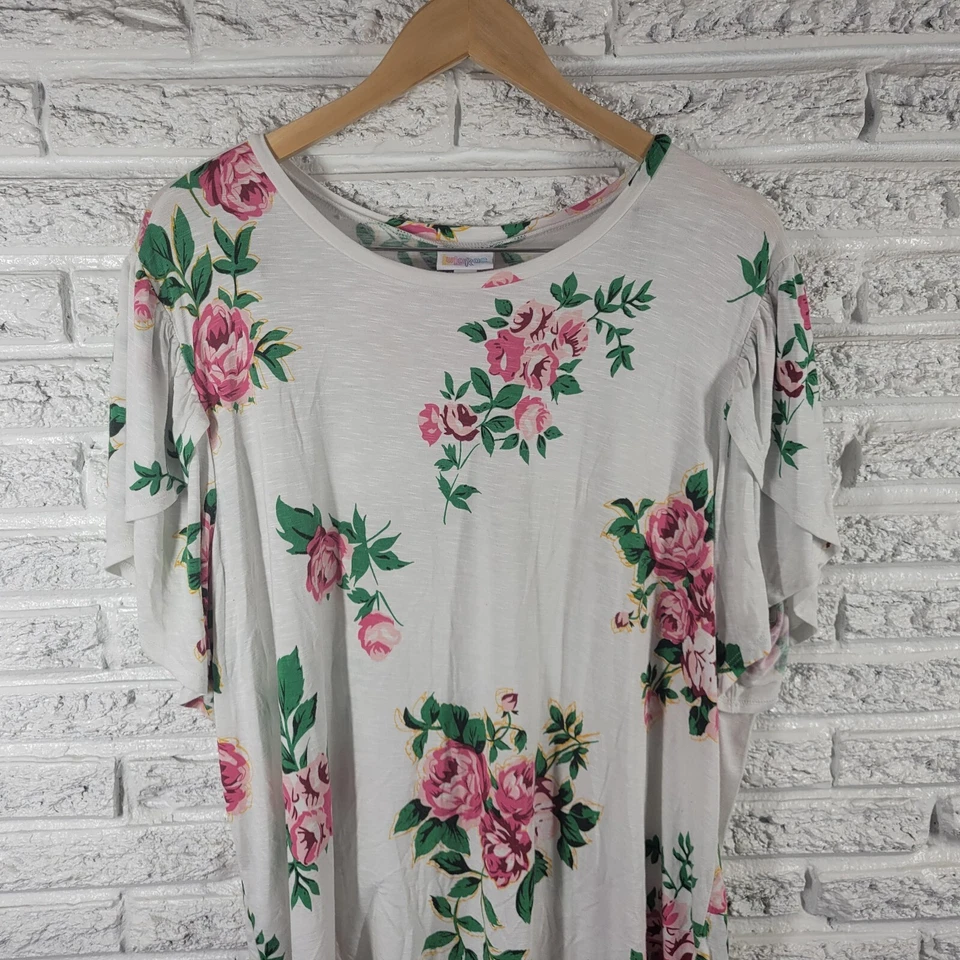Camiseta Lularoe Mujer Top 3XL Plus Manga Corta Rosa Verde Floral Cómoda Informal Foto 3 de 4