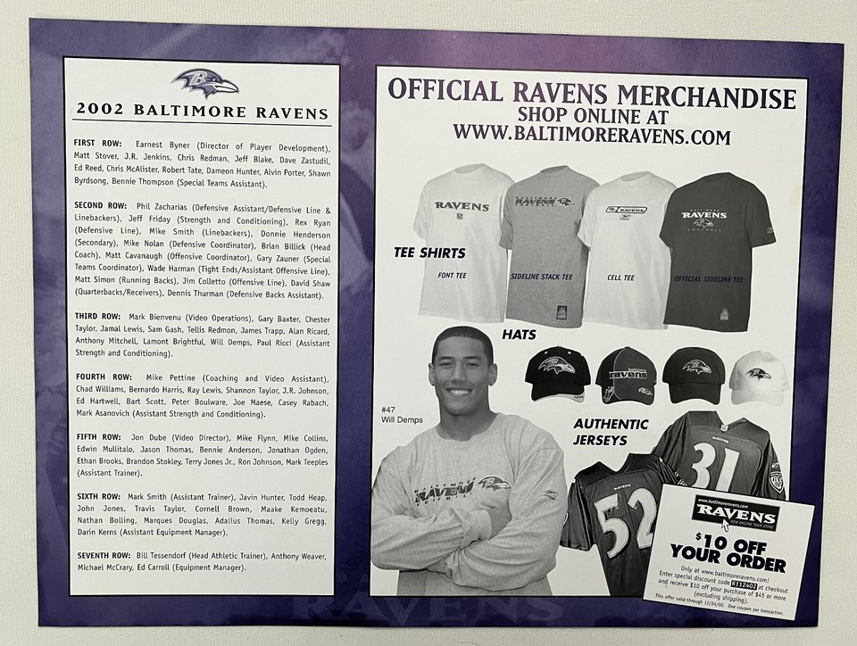 Baltimore RAVENS Signed Team Large Photo 2002 * Ed Reed Ray Lewis? 9 ...