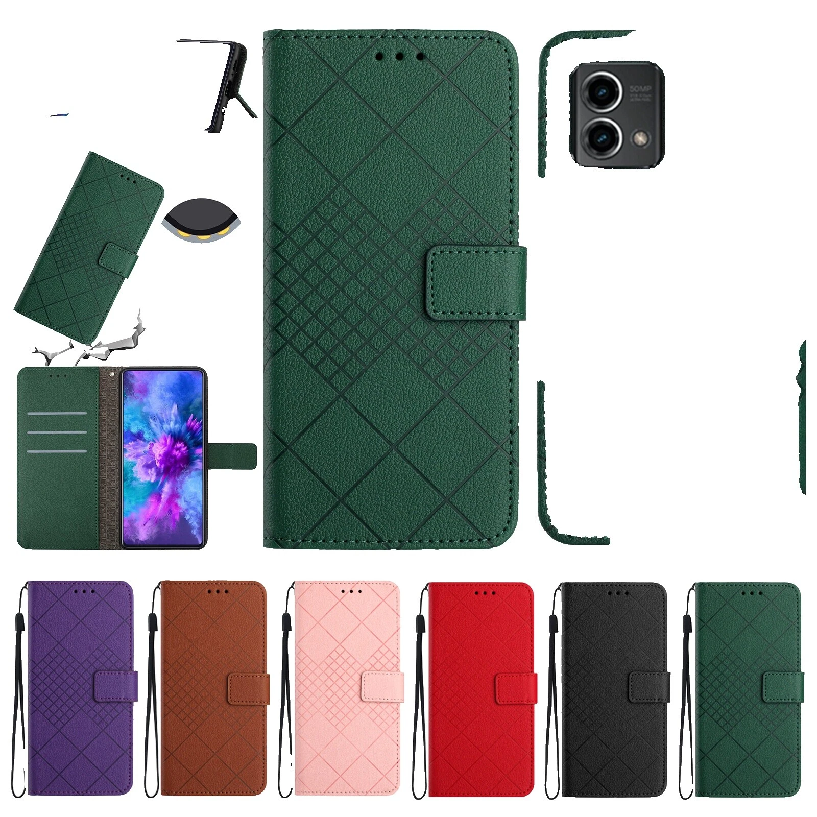 Plain Cell Phone Wallet Cases with Kickstand for Motorola