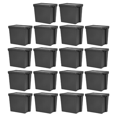 [18er Set] 92L Schwerlast Schwarz Aufbewahrungsbox mit Deckel Recycling Kunststoff Behälter