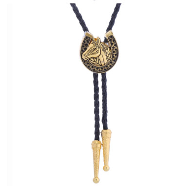 Westernkrawatte Bolo Western Krawatte Kordel Metall Pferd Hufeisen Schwarz tie