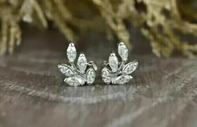 1.50Ct Simulated Diamond Marquise Women Leaf Stud Earrings 14K White Gold Finish