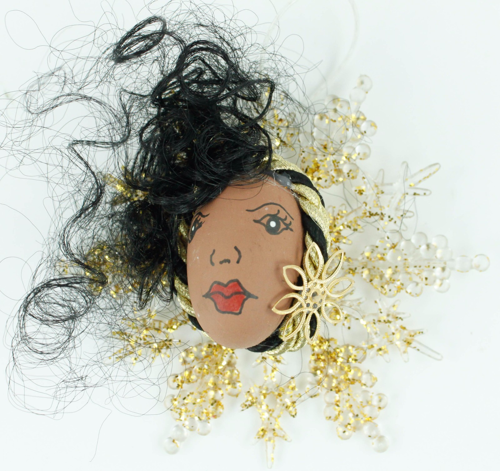 African Gold Snowflake Christmas Ornament Featuring Woman Face Holiday Decor