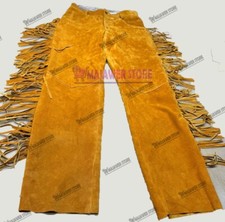 Men Fringes Suede Leather Pant, Men Cowboy Native Style Leather Pant