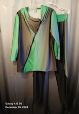 New Ombre Workout Lounge Set L Black Green Zip Jacket  Leggings Athleisure Yoga