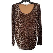 Leopard Print Sheer Long Sleeve Top By Indigo Rose Size M Polyester/Spandex Wome