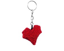 Red Heart Seed Bead Figurine Keychain Handmade Gifts Valentine Love Accessories