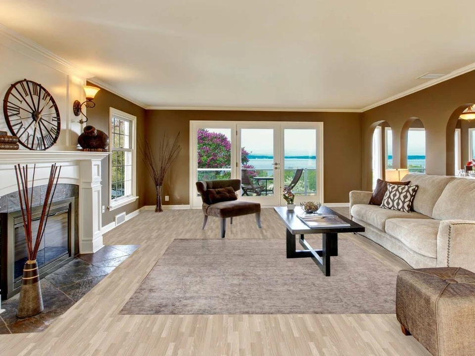 Transitional Floral Beige  Brown Art Deco Indian Area Rug 8x10 Living Room Rug - Image 2 of 4