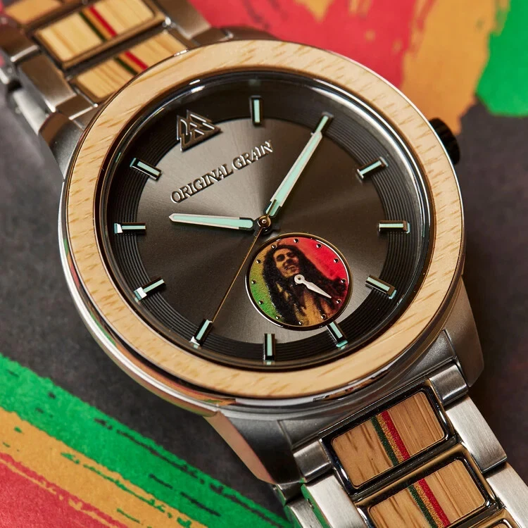 Original Grain "One Love" Ltd. Edition Bob Marley Bamboo Silver 46mm Watch- NIB - Image 2 of 4