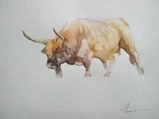 Gnu, Animal, Watercolor artwork, Handmade, Original painting on paper