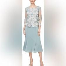 Alex Evenings Embroidered Lace Round Neck 3/4 Sleeve 2-Piece Jacket Dress NWOT