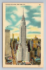 Chrysler Building New York City Aerial View NY Skyscraper Linen Postcard
