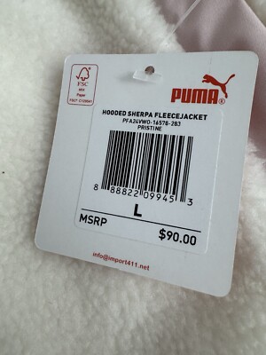 Puma Hooded Sherpa Fleece Jacket Womens Ivory Pink Athletic