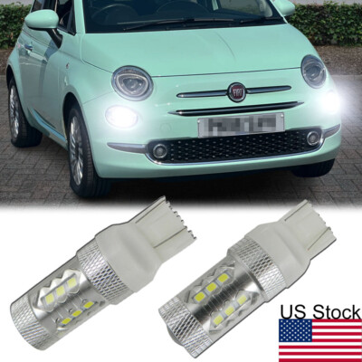 2pcs 7443 White 6000K LED Daytime Running Light DRL Bulbs For Fiat 500 2009-2019
