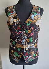 Vintage 90's Nicole Miller 100 Silk Vest 1994 FERRARI Wine Motif Sz M