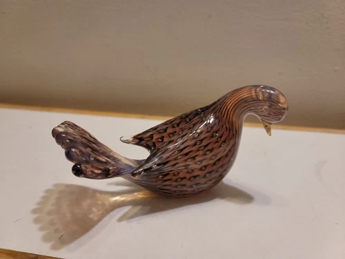Vintage Opalescent Murano Art Glass Purple, White & Bullicante Dove Bird