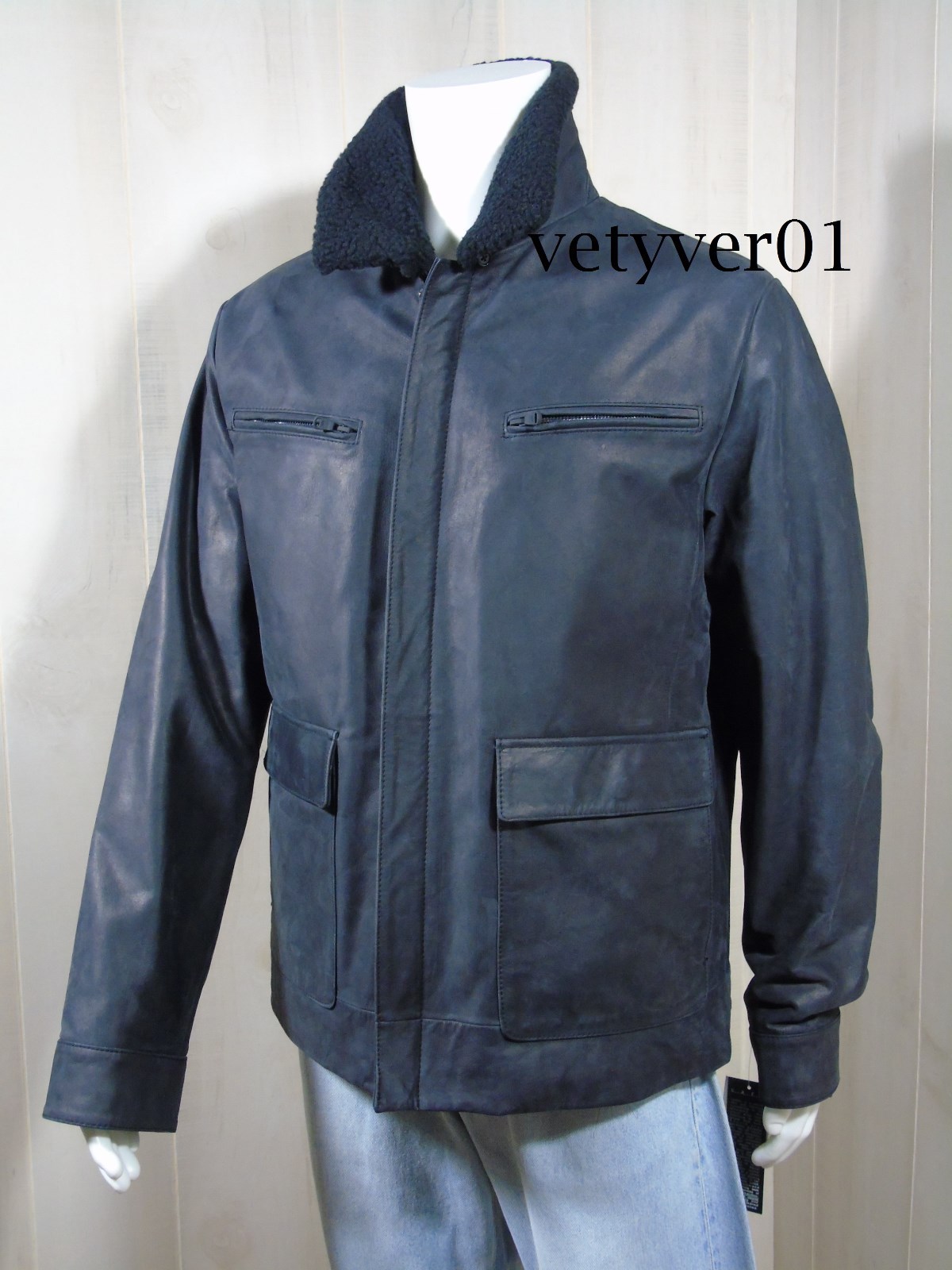 MICHAEL KORS Distressed Washed Nubuck Leather Detachable Faux Shearling Collar image 3